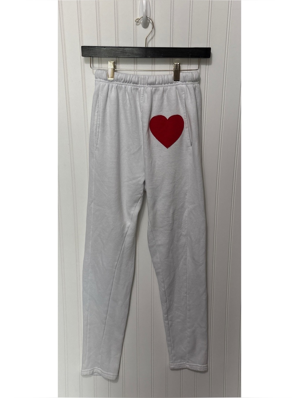 AVIATOR NATION White Red Heart Straight Leg Sweatpants Pants Womens Size Small S